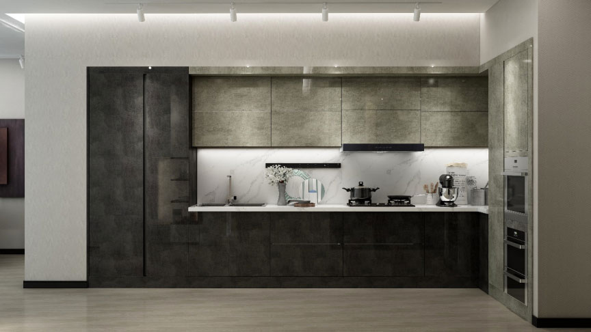 Snimay L shaped light luxury style gray kitchen cabinet-Bonnard