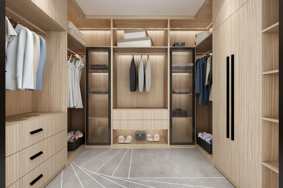 Modern Dressing Room Wood Walk in Closet Design Customized Bedroom