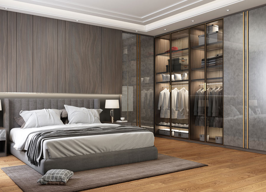 Modern Luxury Closet in Dark Grey and Dark Wood