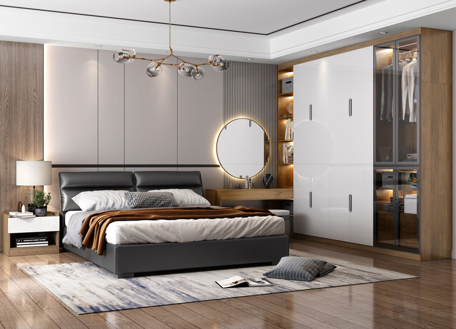 3d Render Of Interior Design Large L Shaped Wardrobe In Dressing Room With  Open Front Door And Mirrored Space For Storage Background, House Inside,  Home Design, Room Window Background Image And Wallpaper